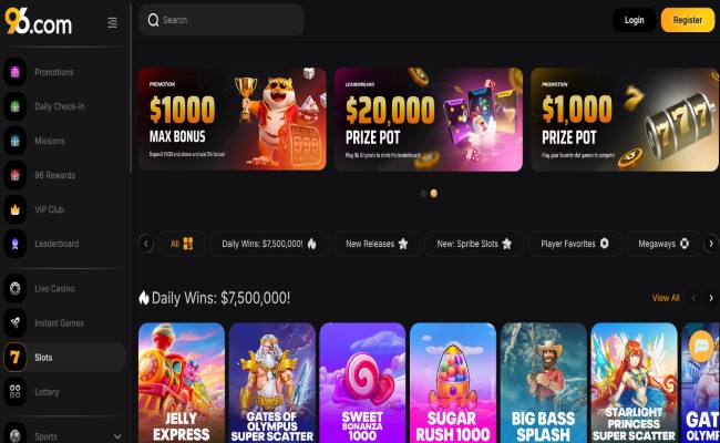 96.com casino lobby screenshot