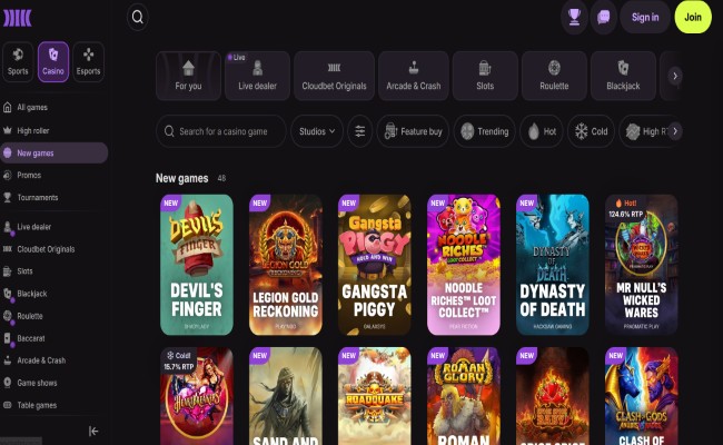 Cloudbet casino lobby screenshot