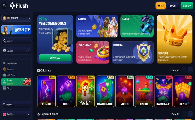 Flush.com casino lobby screenshot