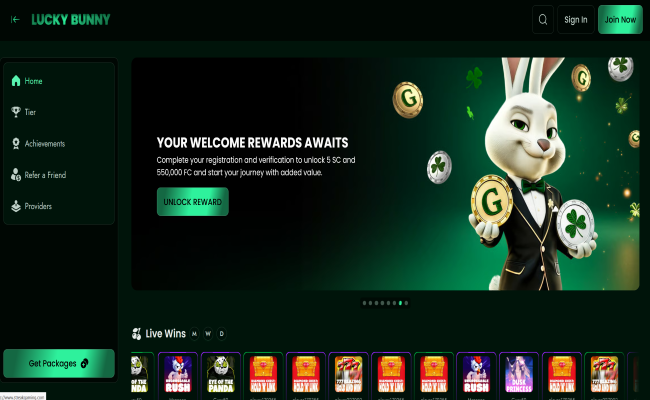Lucky Bunny casino lobby screenshot