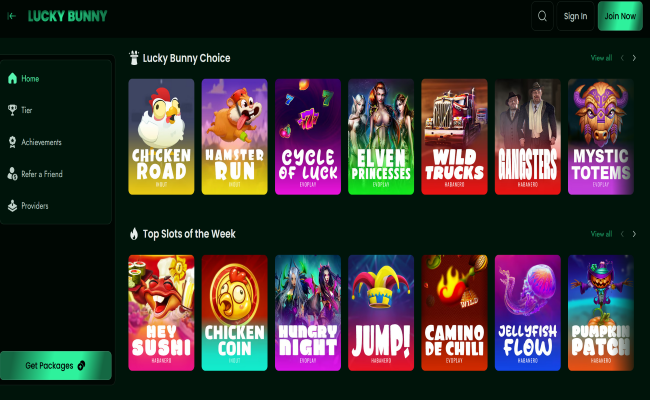 Lucky Bunny games lobby screenshot