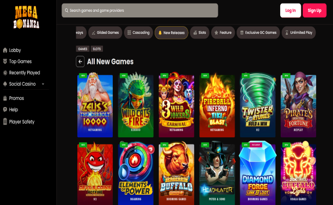 Mega Bonanza games lobby screenshot
