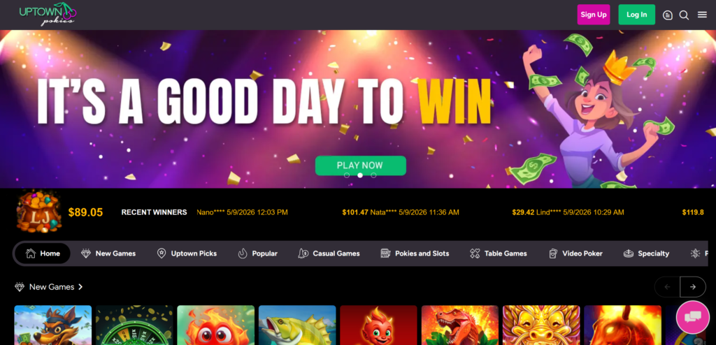 Uptown Pokies casino lobby screenshot