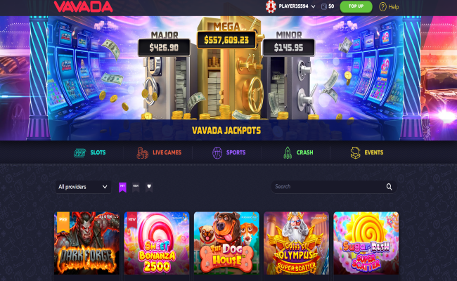 Vavada casino lobby screenshot