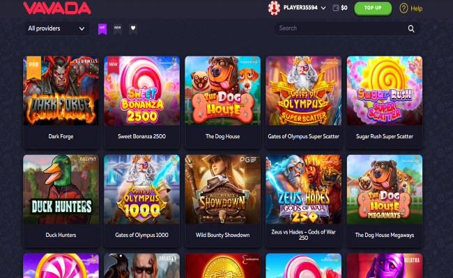 Vavada games lobby screenshot