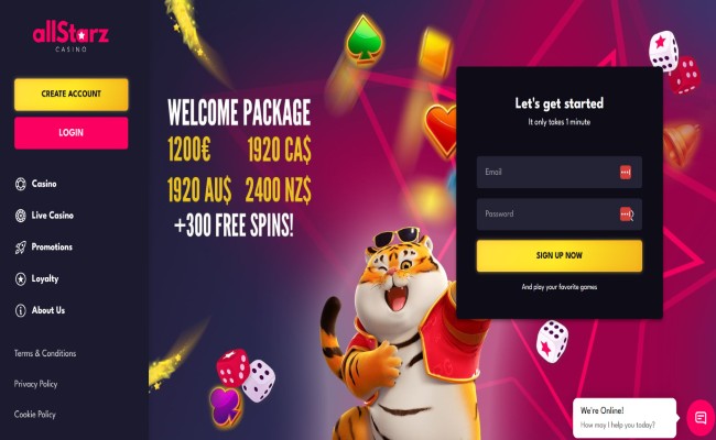 Allstarz Casino welcome lobby screenshot