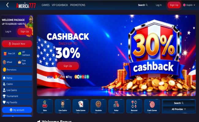 America777 casino lobby screenshot