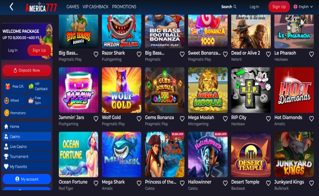 America777 games lobby screenshot