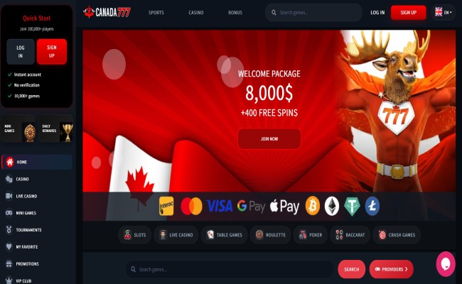 Canada777 casino lobby screenshot
