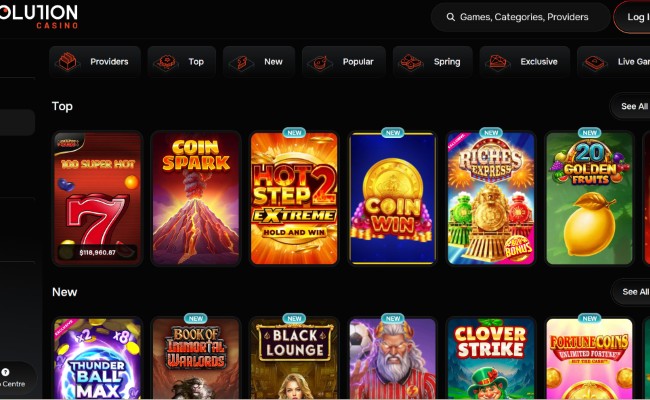 Revolution Casino games lobby screenshot