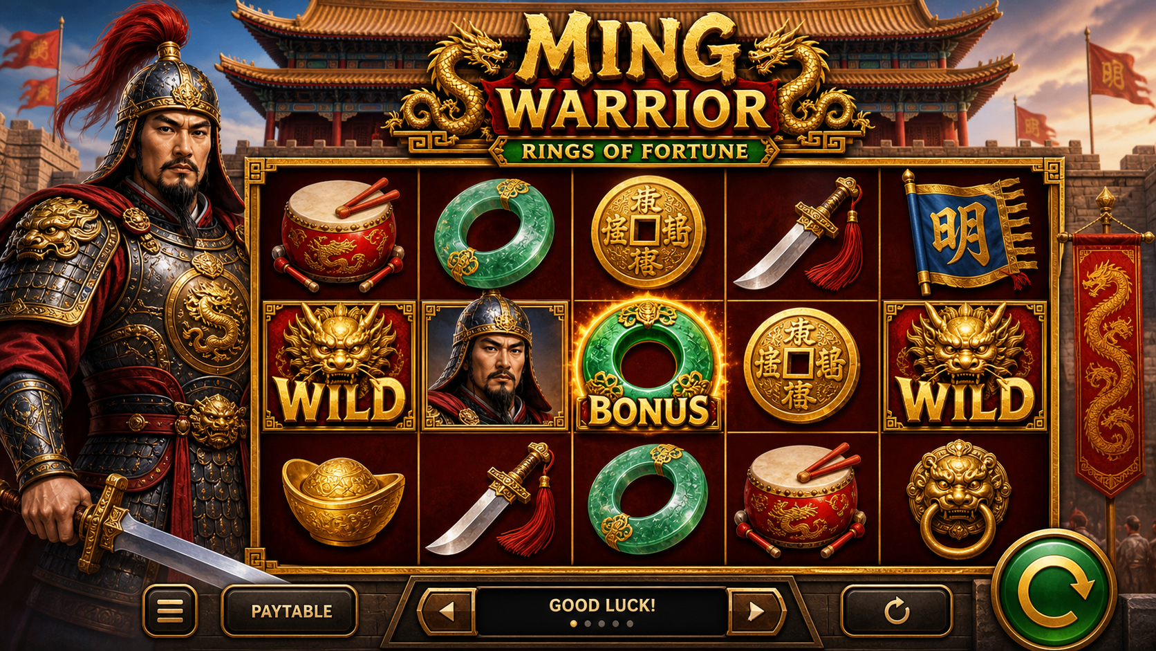 Ming Warrior Rings of Fortune Online Video Slot