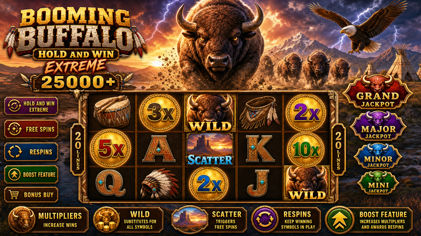 Booming Buffalo Hold and Win Extreme 25000 Online Video Slot