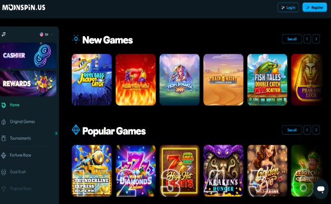 MoonSpin games lobby with new and popular games