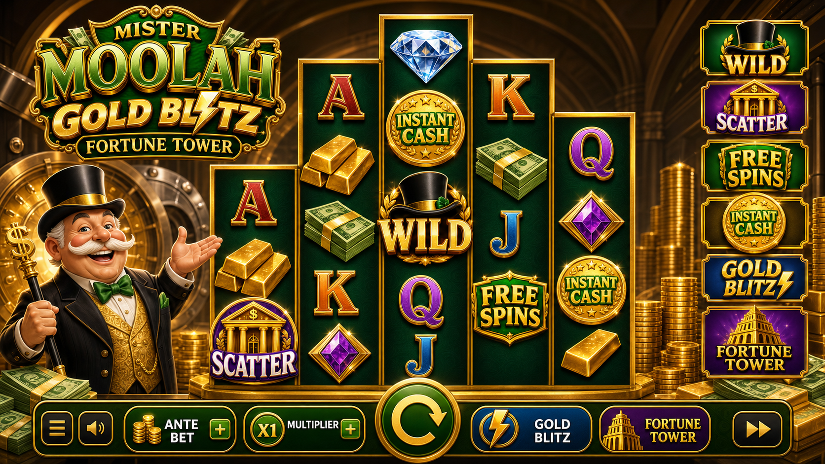 Mister Moolah Gold Blitz Fortune Tower Online Video Slot