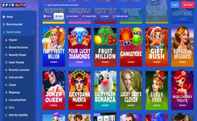 SpinBlitz games lobby screenshot