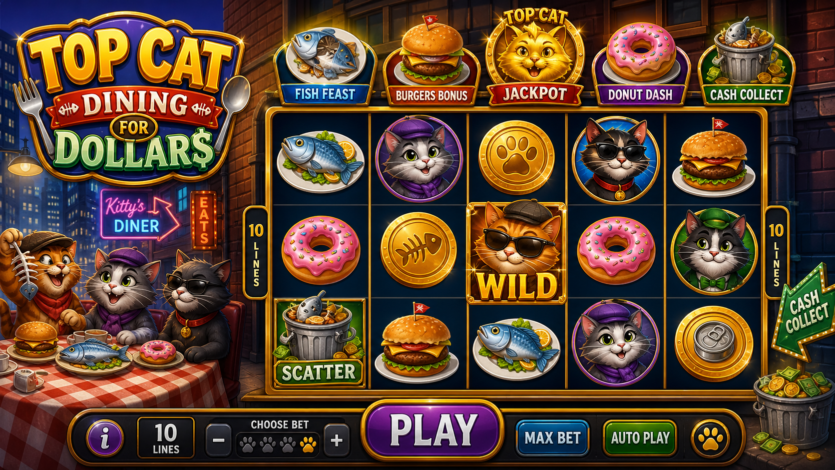 Top Cat Dining For Dollars Online Video Slot