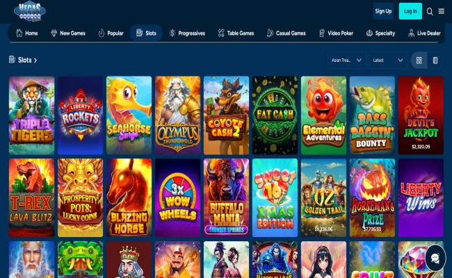 Vegas Online games lobby with slots and table game categories