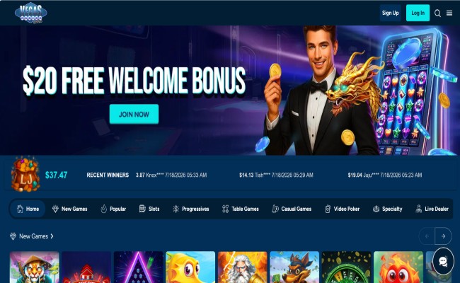 Vegas Online casino lobby with free welcome bonus
