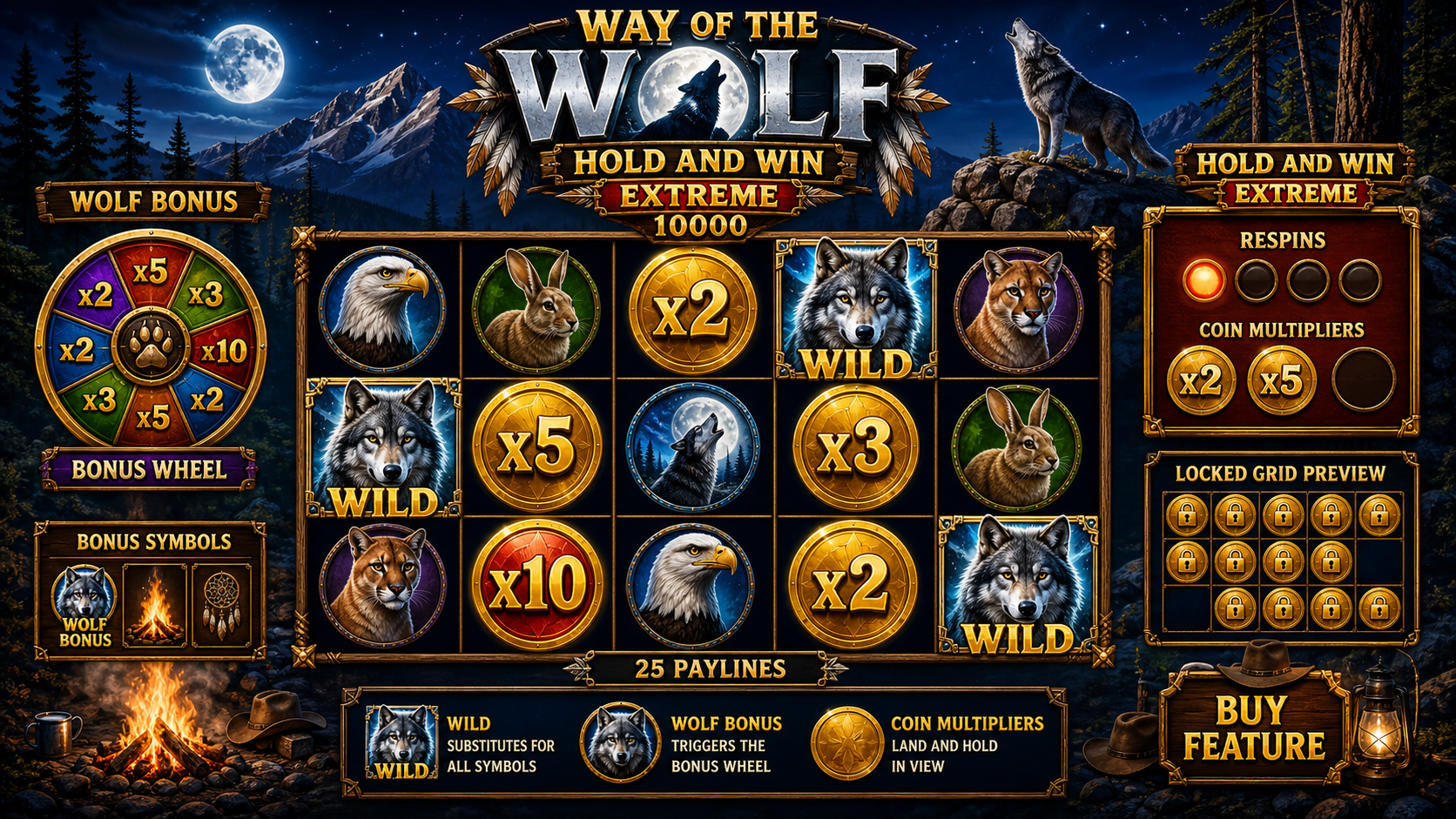 Way of the Wolf Hold and Win Extreme 10000 Online Video Slot