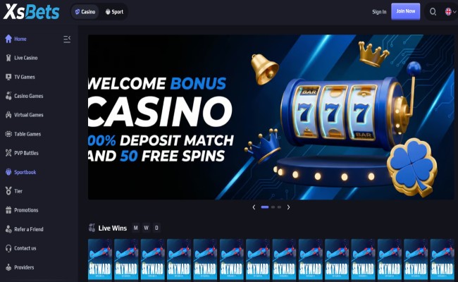 XsBets casino lobby screenshot
