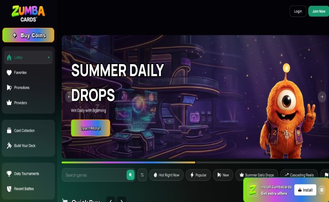 Zumba Cards casino lobby screenshot