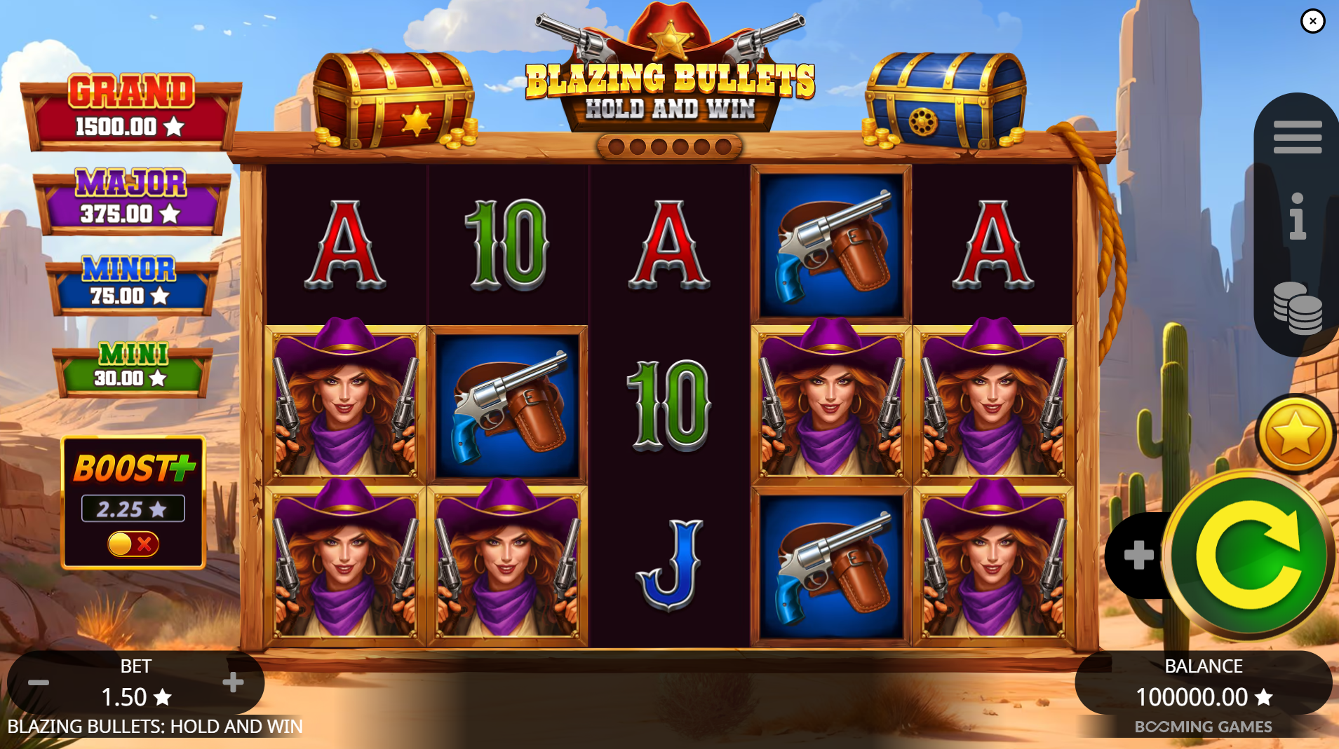 Blazing Bullets Hold and Win slot gameplay screenshot