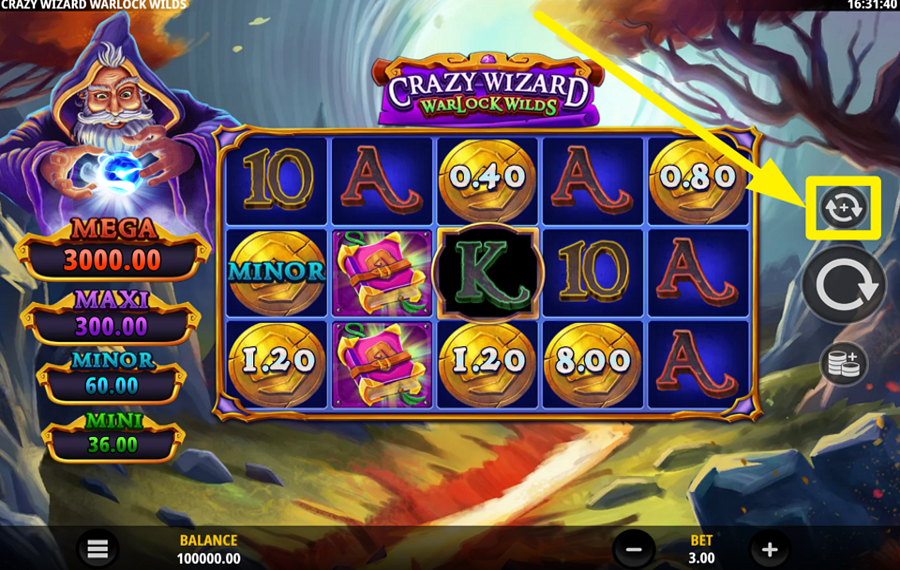 Crazy Wizard Warlock Wilds slot gameplay screenshot