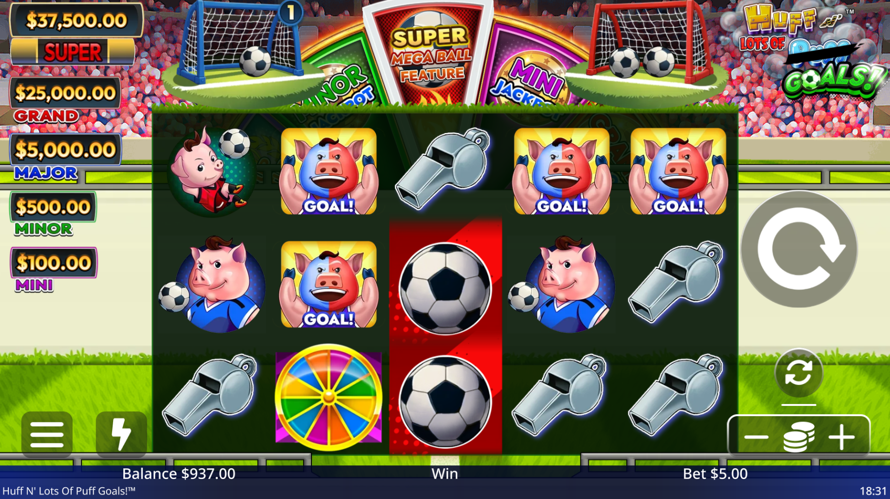 Huff N Lots Of Goals slot gameplay screenshot