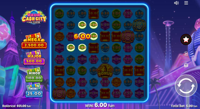 Neon Cash City slot gameplay screenshot