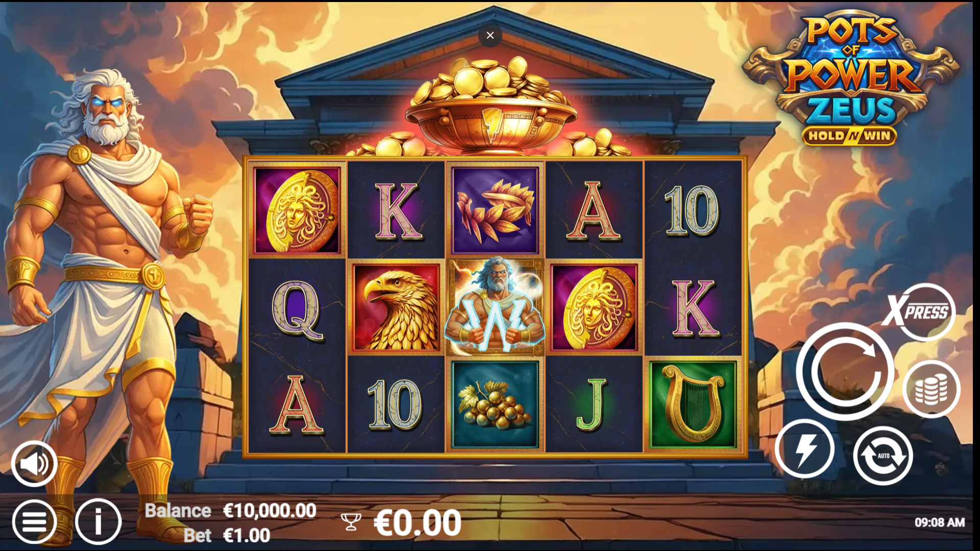 Pots of Power Zeus slot gameplay screenshot