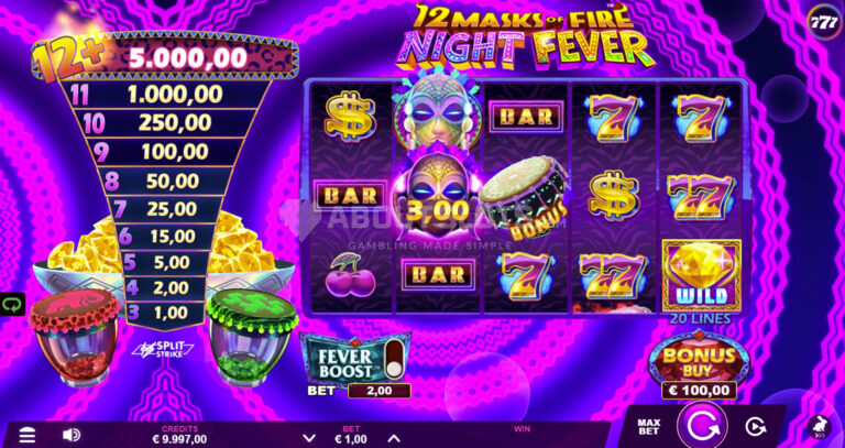 12 Masks of Fire Night Fever Online Video Slot