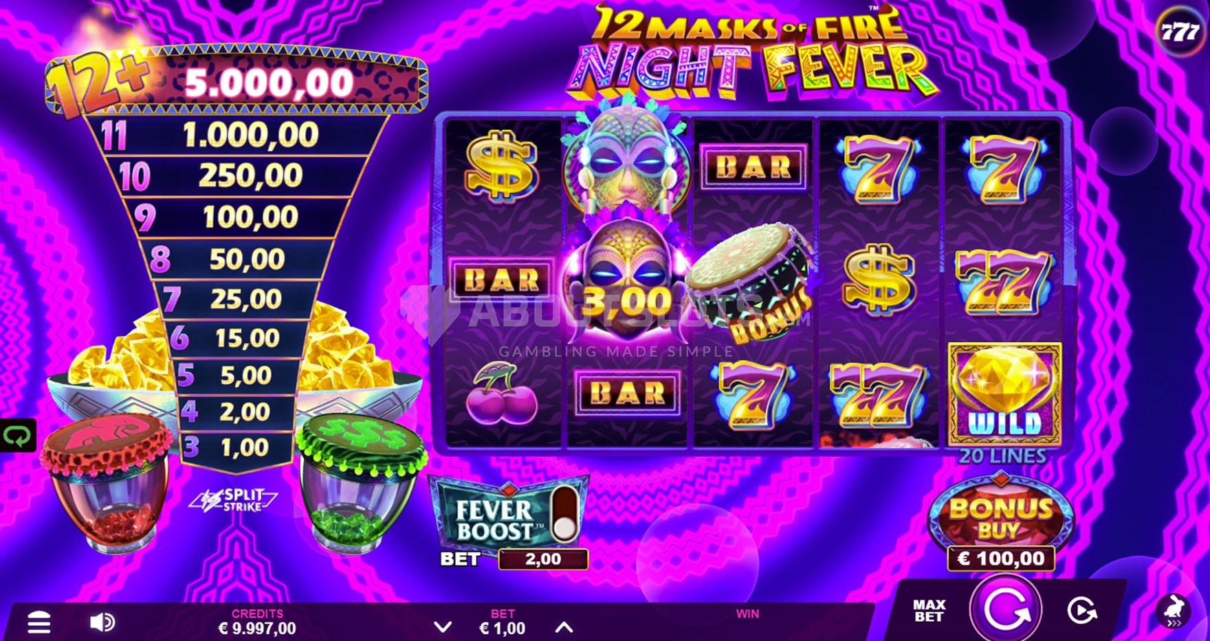 12 Masks of Fire Night Fever Online Video Slot