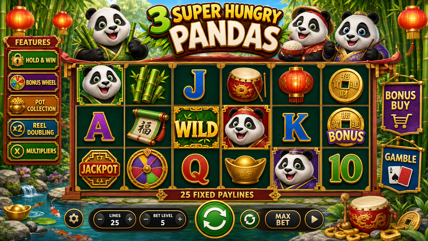 3 Super Hungry Pandas Online Video Slot
