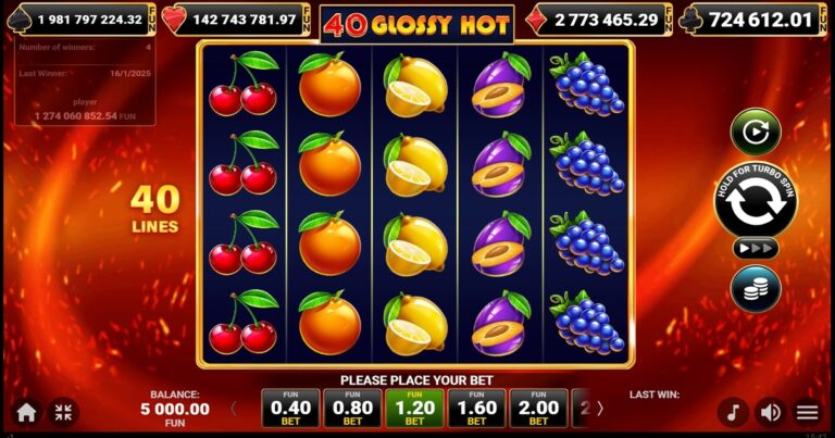 40 Glossy Hot Amusnet slot gameplay screenshot