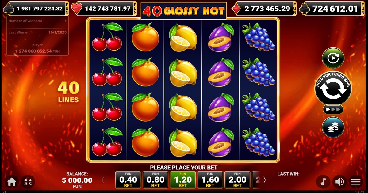 40 Glossy Hot Amusnet slot gameplay screenshot