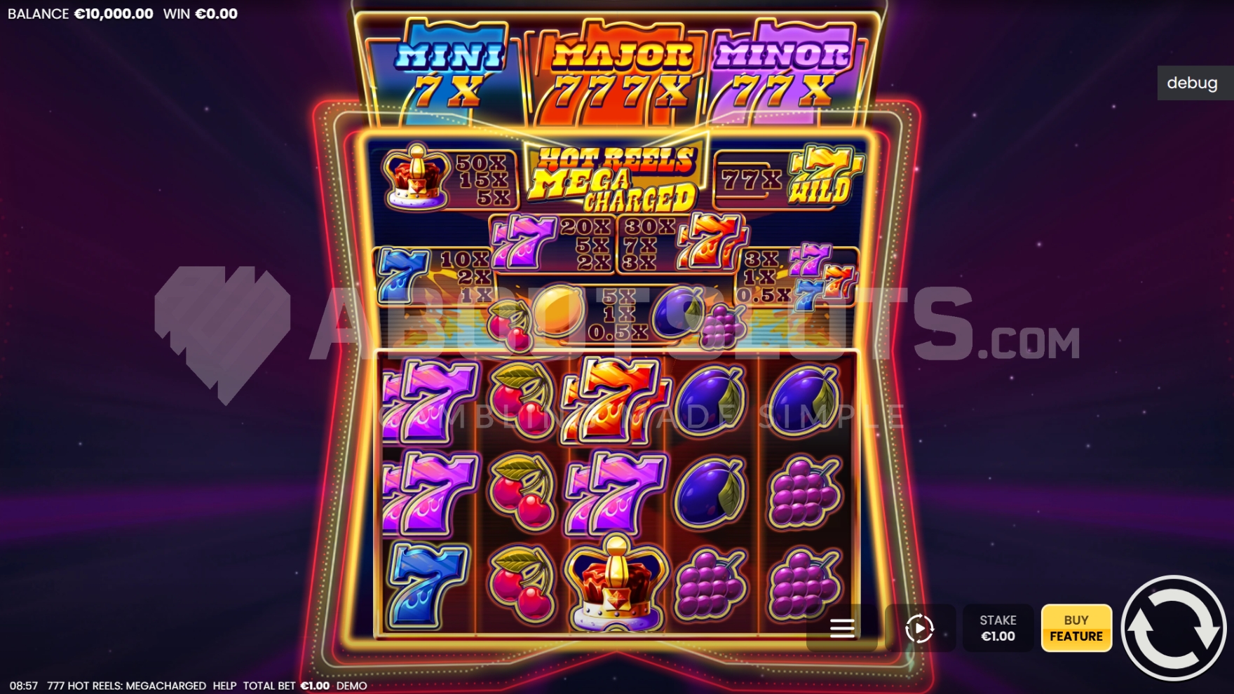 777 Hot Reels Megacharged slot gameplay screenshot