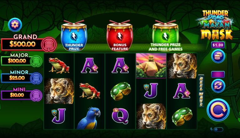 Thunder Drums Mayan Mask slot gameplay screenshot
