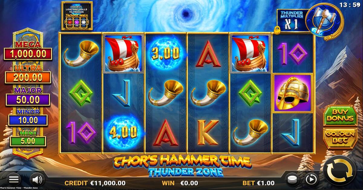 Thor's Hammer Time Thunder Zone Online Video Slot gameplay screenshot