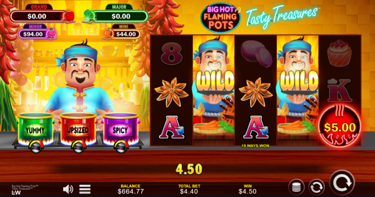 Big Hot Flaming Pots Tasty Treasures slot gameplay screenshot