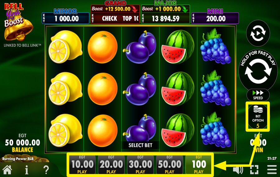 Burning Power Bell Link Boost Online Video Slot