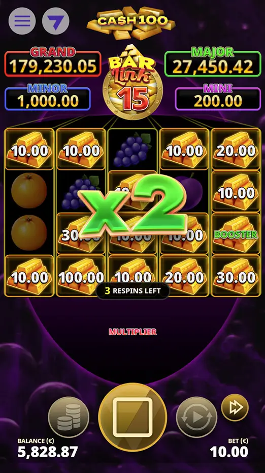 Cash 100 Bar Link slot gameplay screenshot