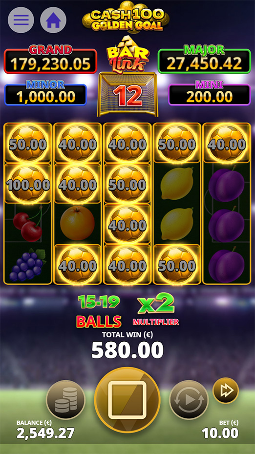 Cash 100 Golden Goal Bar Link slot gameplay screenshot