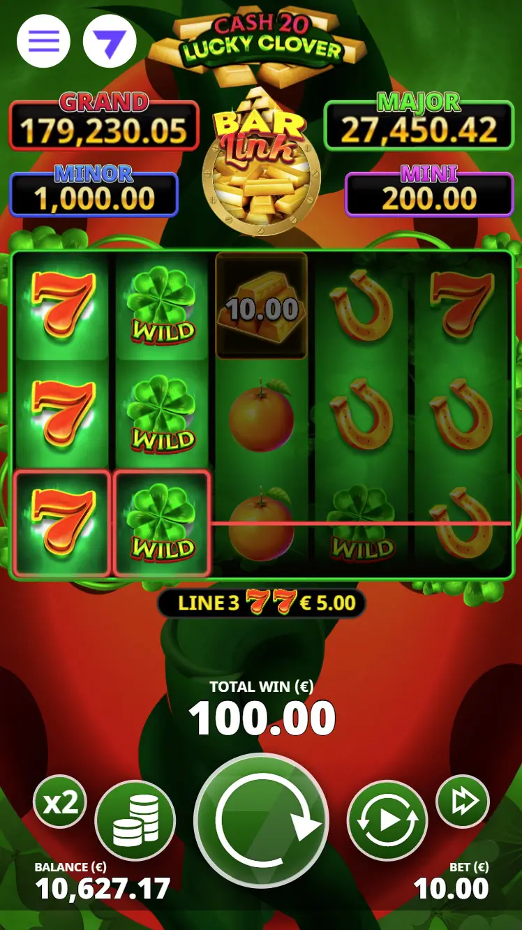Cash 20 Lucky Clover Bar Link slot gameplay screenshot