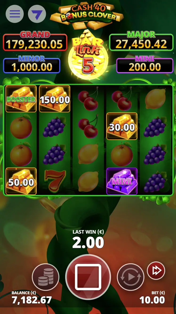 Cash 40 Bonus Clover Bar Link slot gameplay screenshot