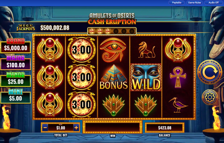 Cash Eruption MegaJackpots Amulets of Osiris slot screenshot