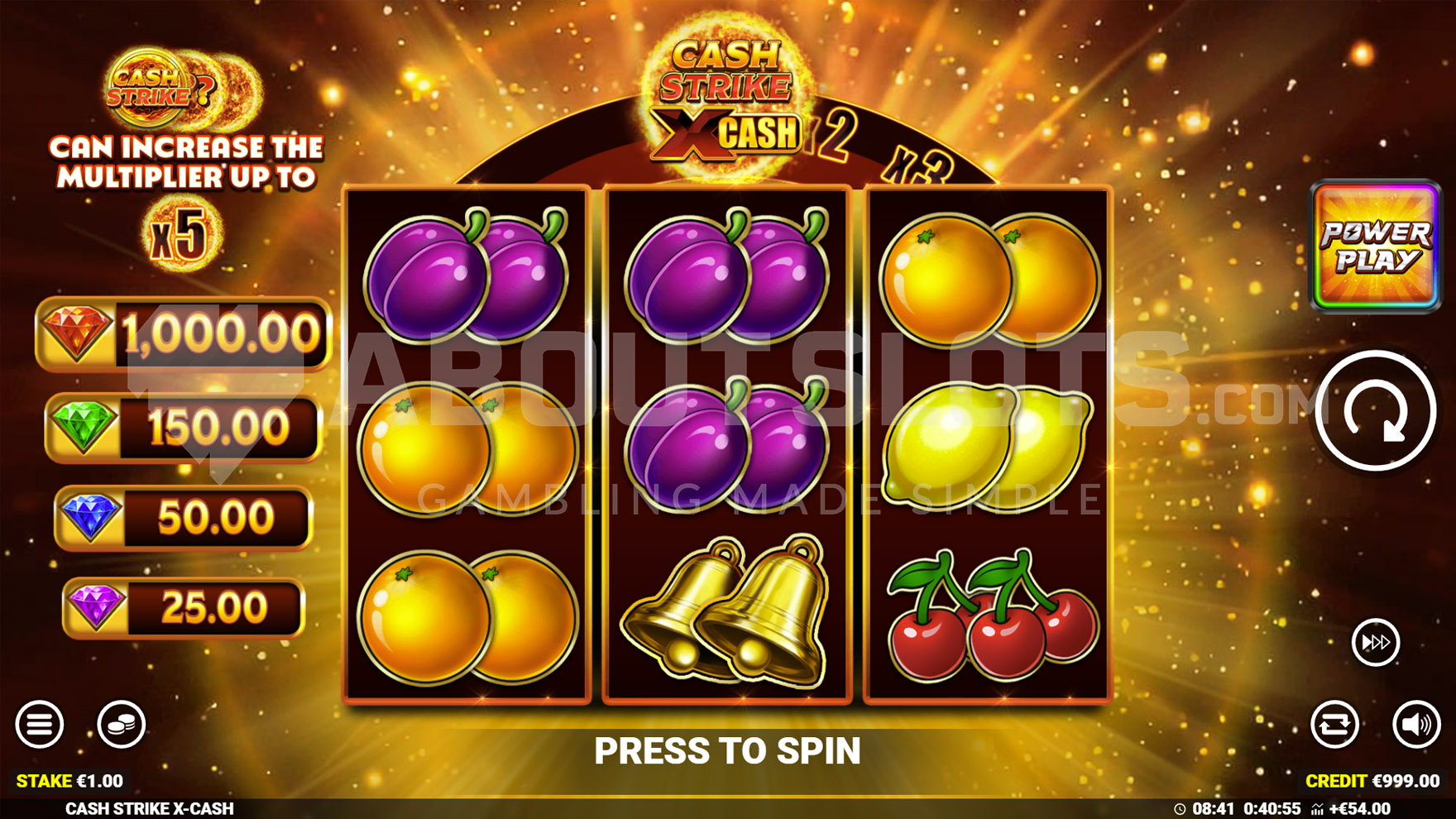Cash Strike X-Cash Online Video Slot gameplay screenshot