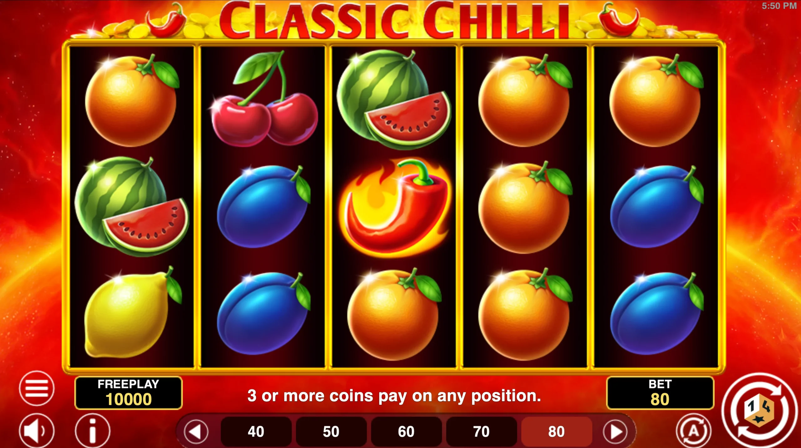Classic Chilli Online Video Slot gameplay screenshot