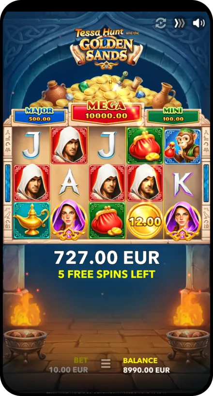 Tessa Hunt and the Golden Sands Online Video Slot gameplay screenshot