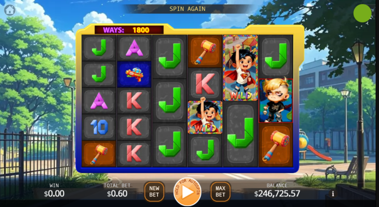 Dumb Hero Fusion Reels online slot gameplay screenshot showing superhero-themed reels and wild symbols