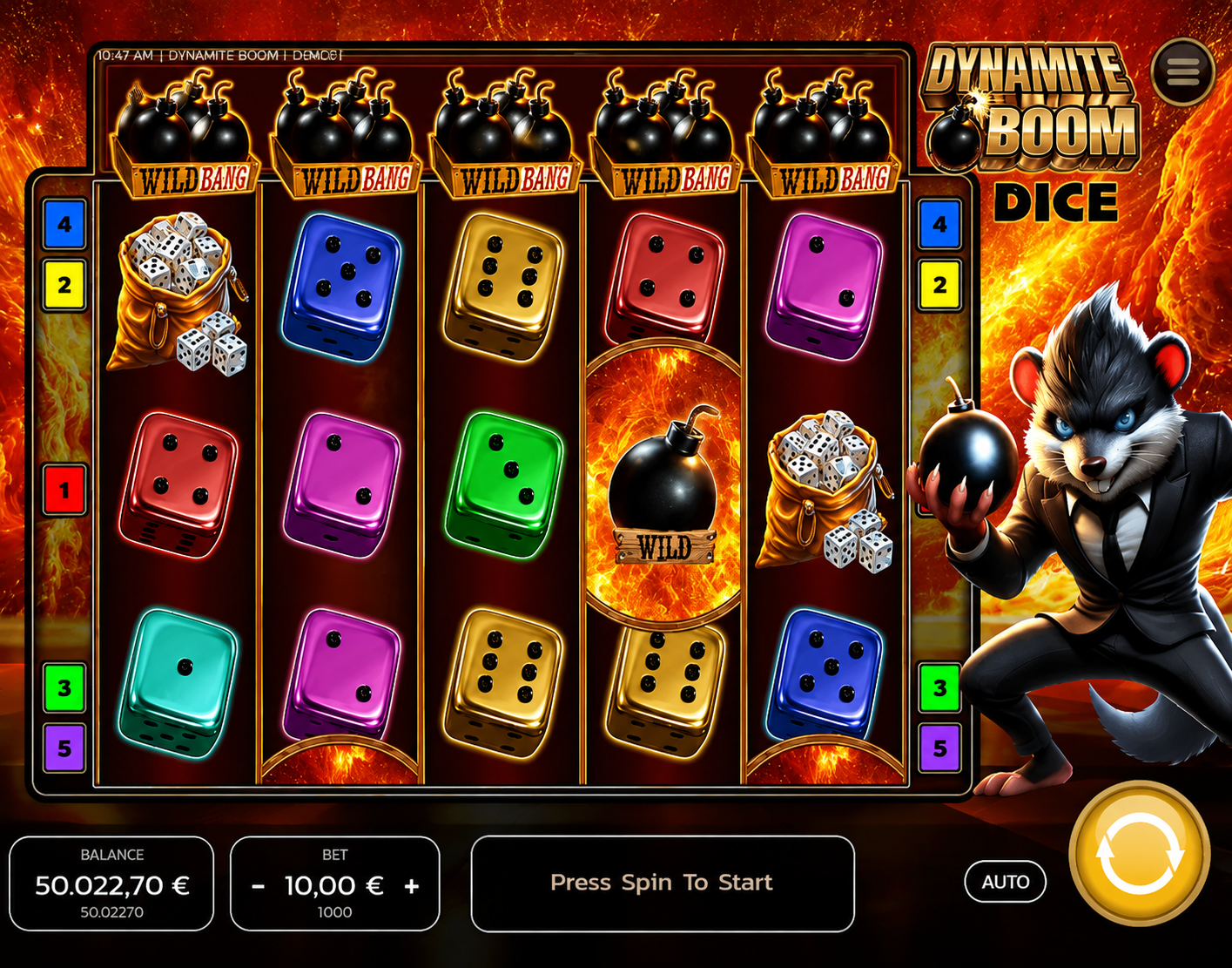Dynamite Boom Dice Tiptop slot gameplay screenshot